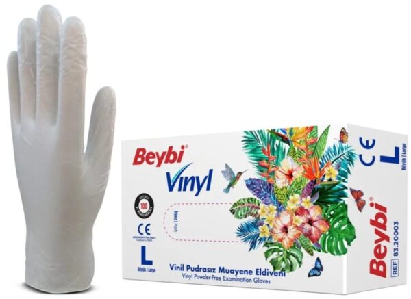 Beybi Vinil Pudrasız Muayene Eldiven MDR 100'lük Kutu L
